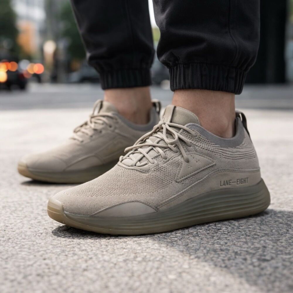 Lane Eight Sneakers Mens 10.5 Beige Knit Athletic Trainer Casual Comfort Neutral